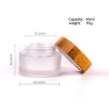 60g frosted empty glass jar cosmetic cream with bamboo lid